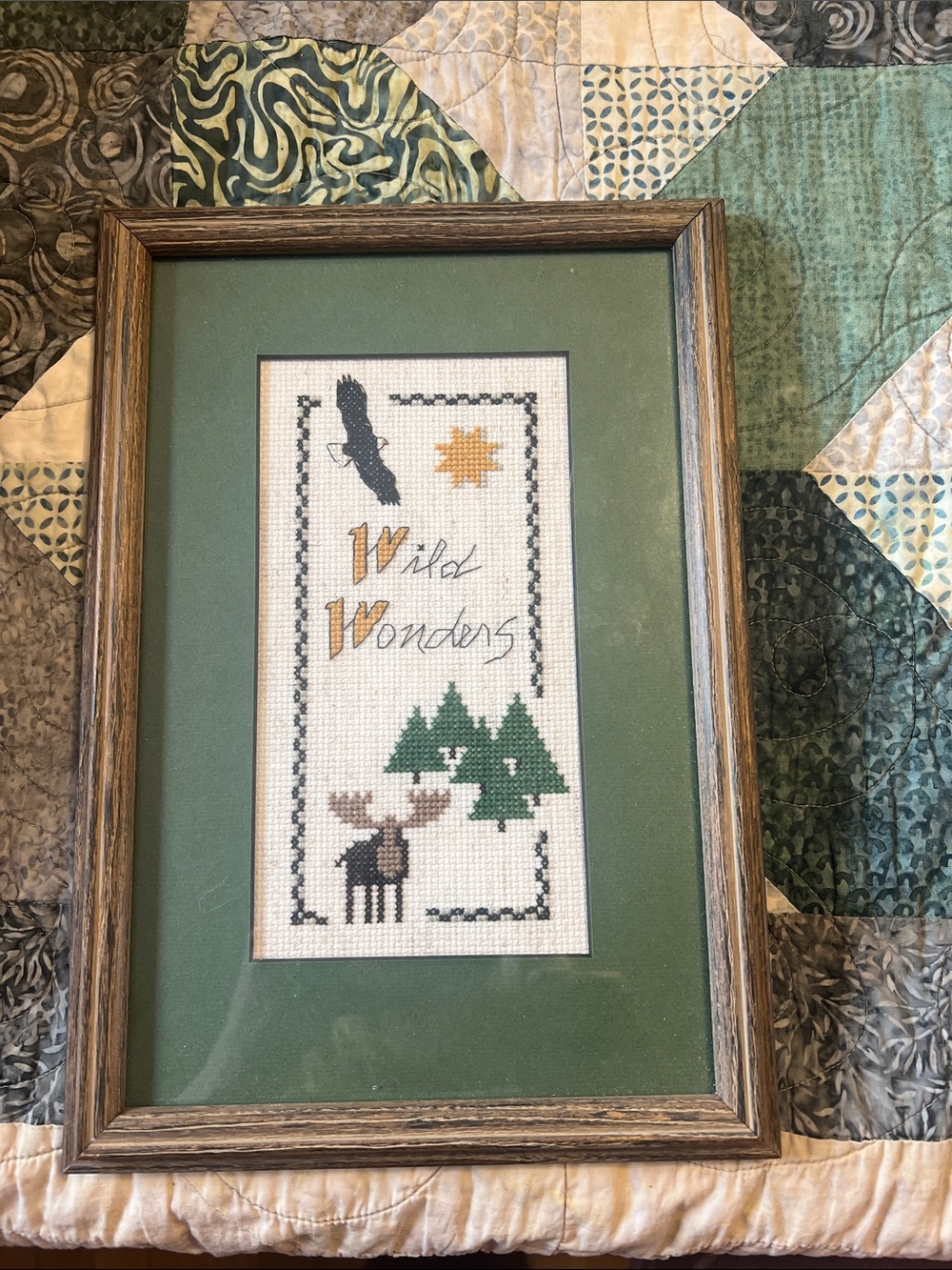 Framed 'Wild Wonders' Cross-Stitch Wall Art - Forest Moose Design